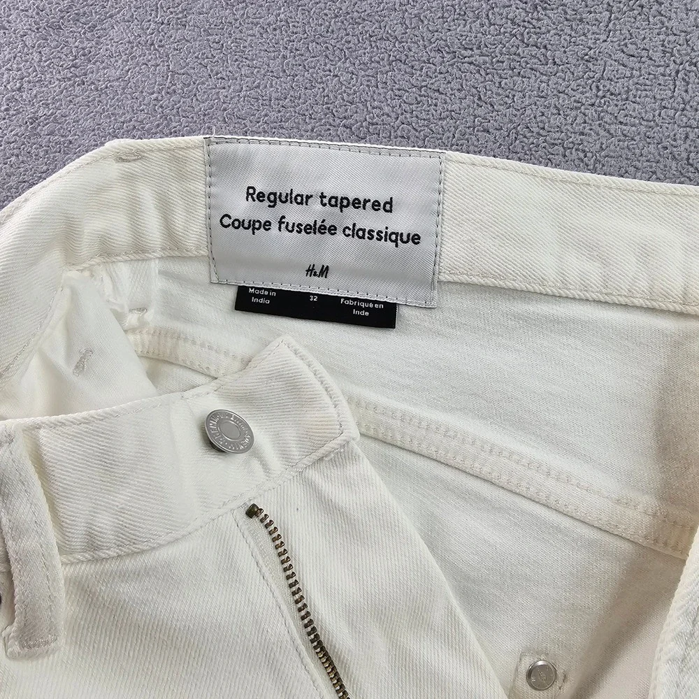 H&M Jeans Mens 32 White Denim Streetwear Grunge Distressed Regular‎ Fit Tapered